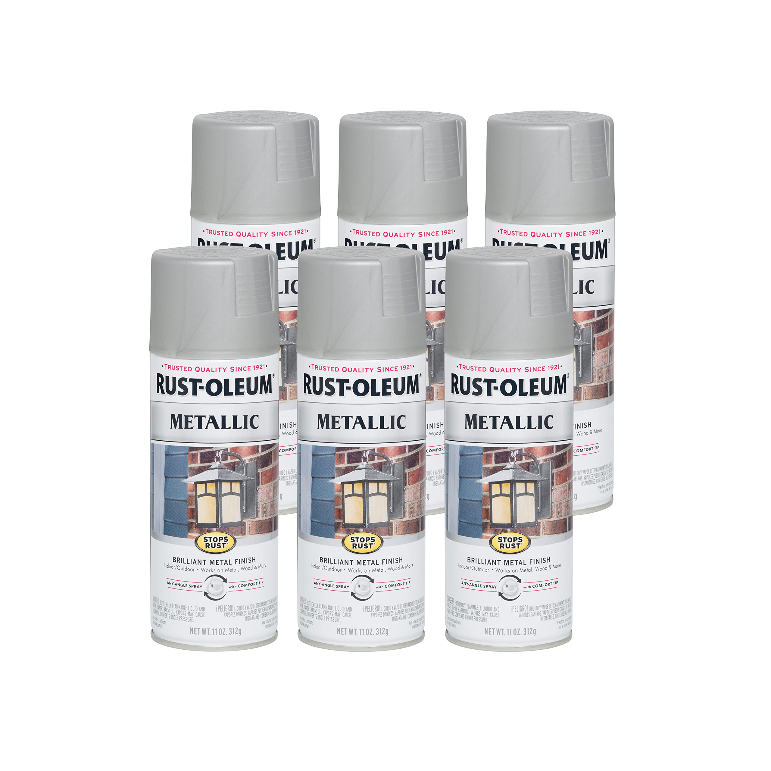 Rust-Oleum 7277830-6PK Stops Rust Metallic Spray Paint, 11 oz, Matte Nickel, 6 Pack