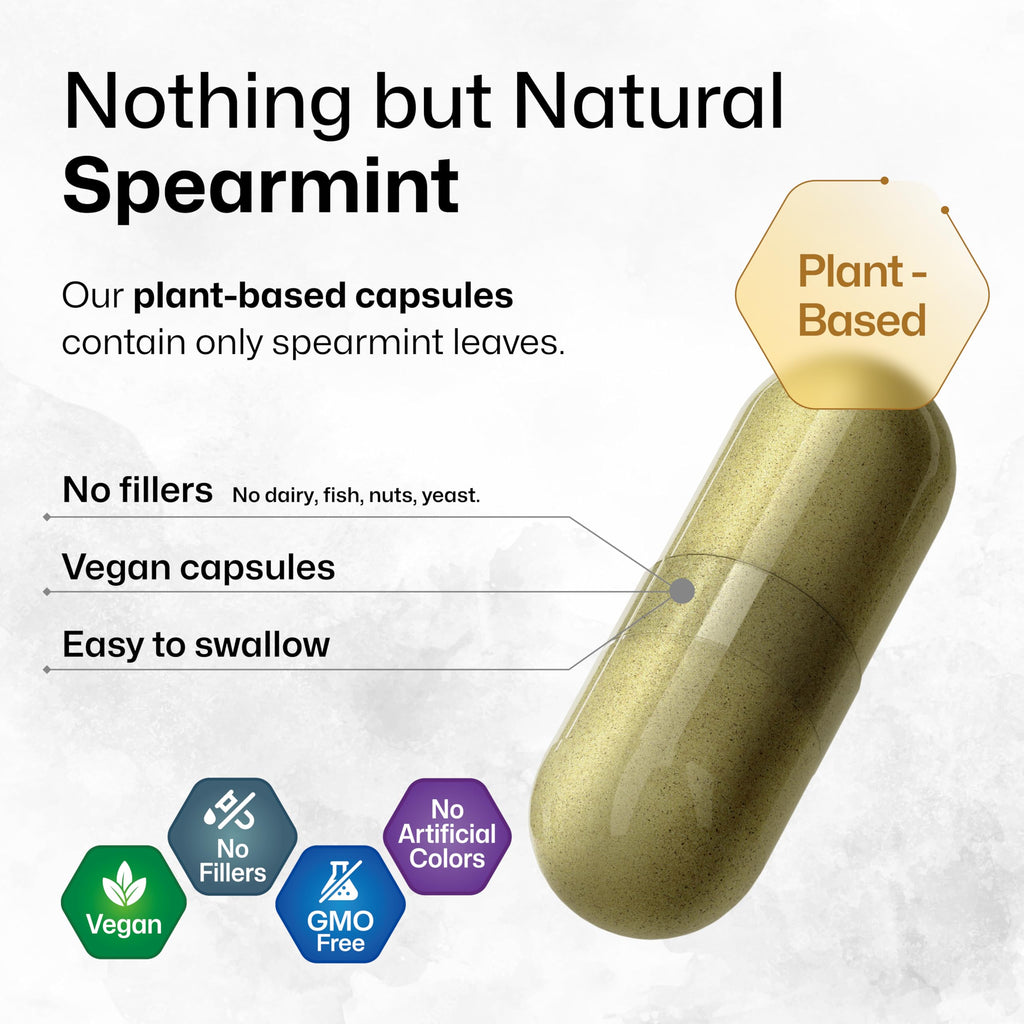 BIO KRAUTER® Spearmint Capsules for Skin Support - Vegan & Pure Spearmint Supplement 1000 mg - Used for Women’s Wellness & Digestive Support - No Fillers, Non-GMO - 50 Days of Supply, 100 Capsules