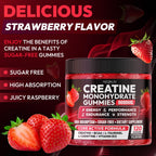 AEQNJV Creatine Gummies Monohydrate Complex 9000MG, Chewable Creatine Monohydrate Gummies for Men & Women with L-Taurine, BCAA 2:1, B12/6, Building Muscle Strength and Boost Focus, 30 Days Supply