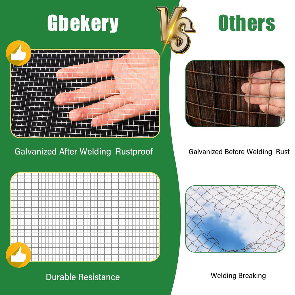 Gbekery Hardware Cloth 1/2 inch 16in x 50ft 19 Gauge, Hot-dip Galvanized After Welding Chicken Wire Mesh Roll Garden Plant Welded Metal Wire Fencing Roll, Rabbit Cages Snake Fence