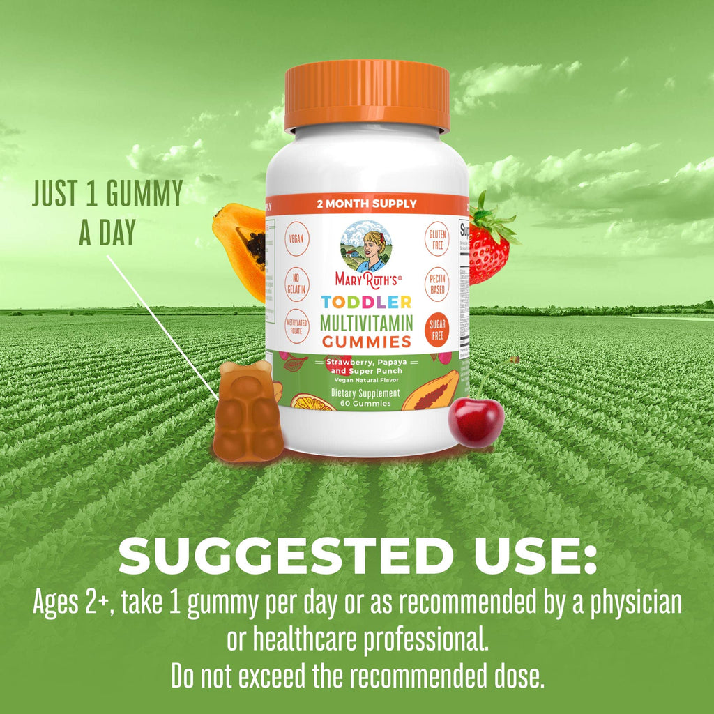 MaryRuth Organics Sugar Free Vitamin Gummies for Kids Age 2 | 2 Month Supply Multivitamin with Vitamin C, D3, Zinc | 1 Gummy Per Day | Toddler Vitamins | Sugar Free | Vegan | Non GMO | 60 Count