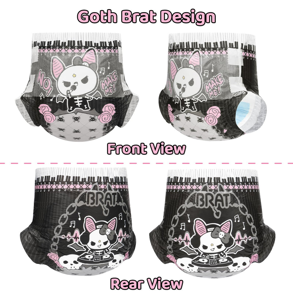 Littleforbig Ultra Absorbent 7000 mL Adult Printed Diaper 10 Pieces - Goth Brat (Medium 28"-38")
