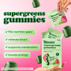 Bloom Super Greens Gummies, Daily Greens Superfood Fiber Gummies with Fruits, Vegetables, Vitamins & Minerals for Digestive & Gut Health, Bloating Support, Strawberry Kiwi, 12 Servings (48 Total)