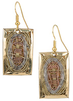 SPUNKYsoul Maya Mixed Metal Basket Weave Rectangle Dangle Earrings for Women, Lightweight Handmade Artisan Boho Statement Earrings, Copper Silver Gold Tone Jewelry Gift