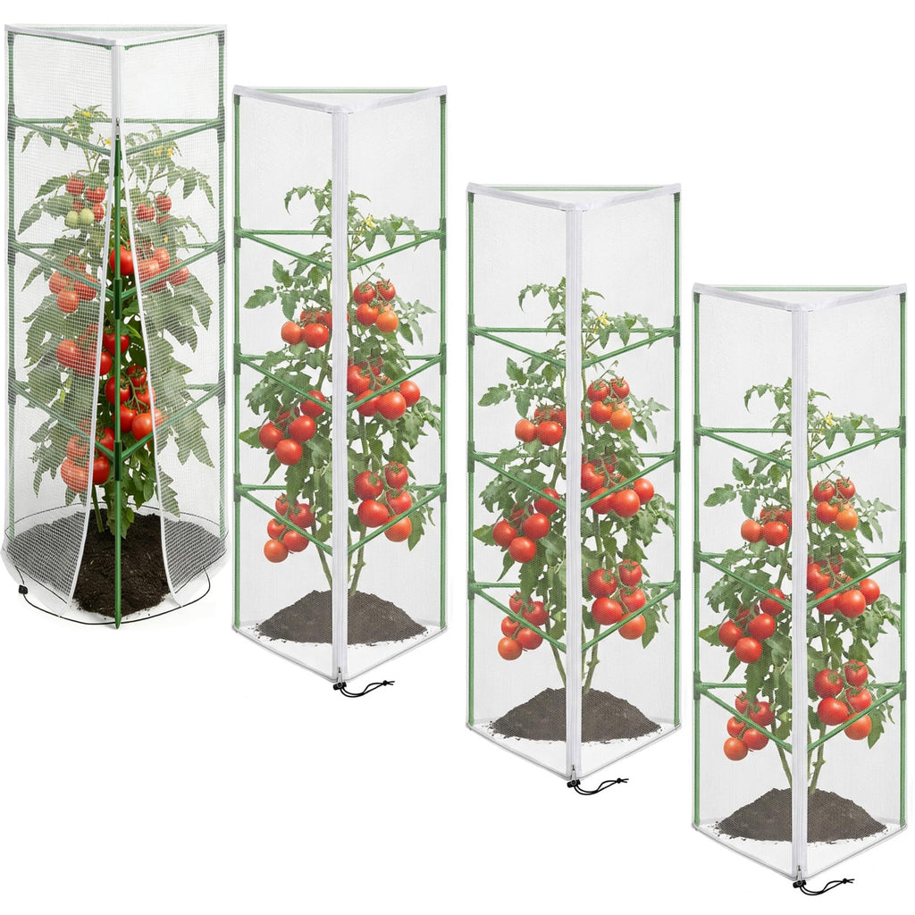 4 Pcs Garden Bird Netting for Triangle Plant Cage, 59" x 20" x 20" Tomato Cage Garden Net Cover with Zipper, Tomato Trellis Insect Bird Barrier Protection Mesh for Vertical Climbing Plant Vegetable