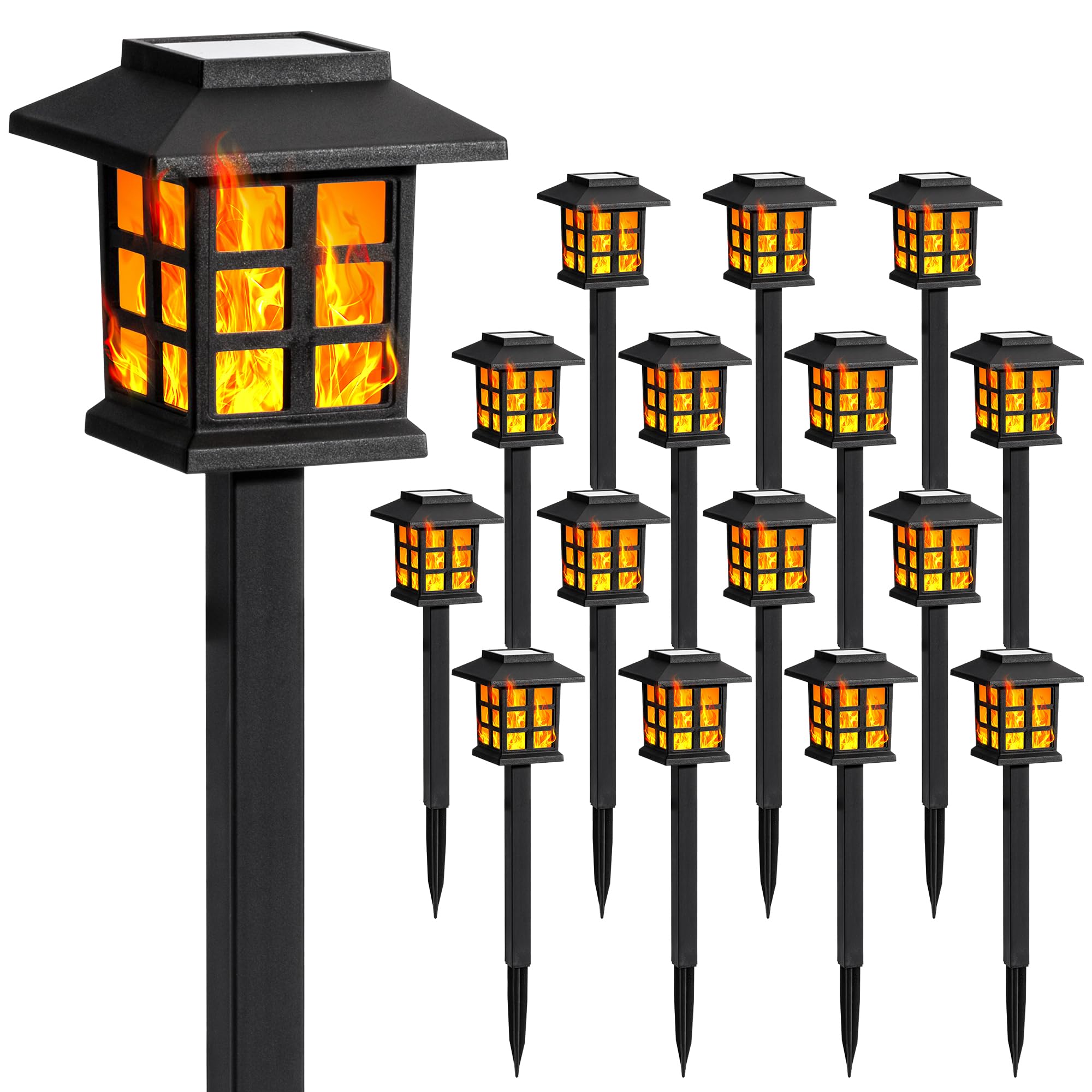 GIGALUMI Solar Lights for Outside,16 Pack Flickering Flame LED Solar Outdoor Lights, Waterproof Garden Light Maintain 10 Hours of Lighting for Christmas, Garden, Landscape, Path, Yard, Patio