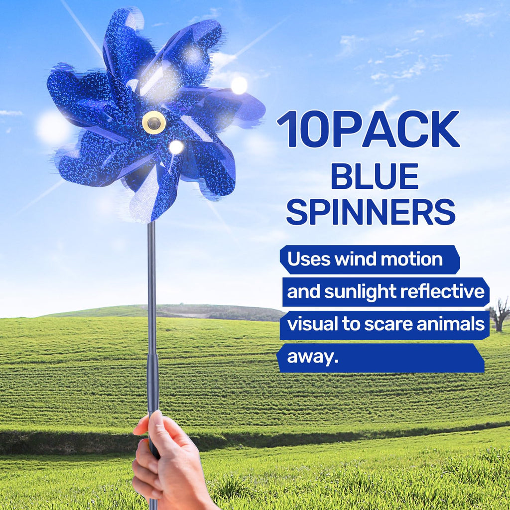 BATTIFE Preassembled Reflective Pinwheels for Yard & Garden, Blue, 10 Pack