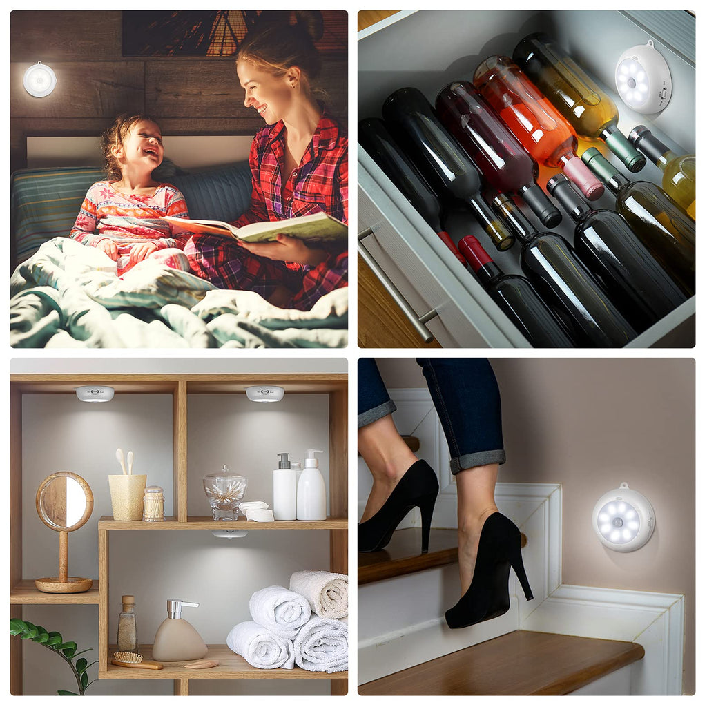Reoshine Motion Sensor Light Indoor, LED Night Light Closet Lights, Under Cabinet Lights, AA Battery Operated Stick on Wireless Puck Lights for Wall, Step, Stair, Dimmable (3 Pack)