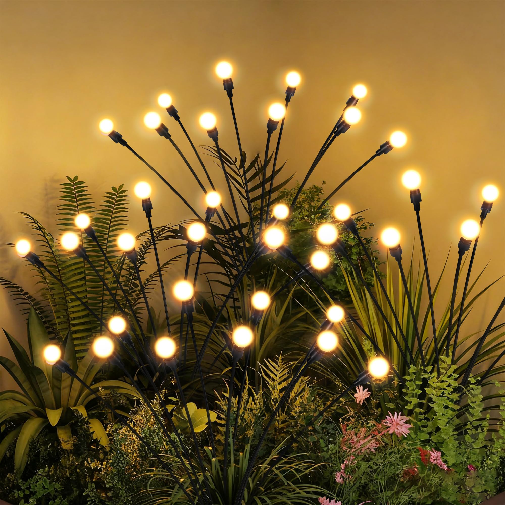 PATIOPIA Solar Garden Lights, LED Swaying Solar Lights Outdoor Waterproof, Warm White Firefly Outdoor Decorative Lights, Garden Decor, Yard, Patio, Pathway Decoration Gardening Gifts (6 Pack)