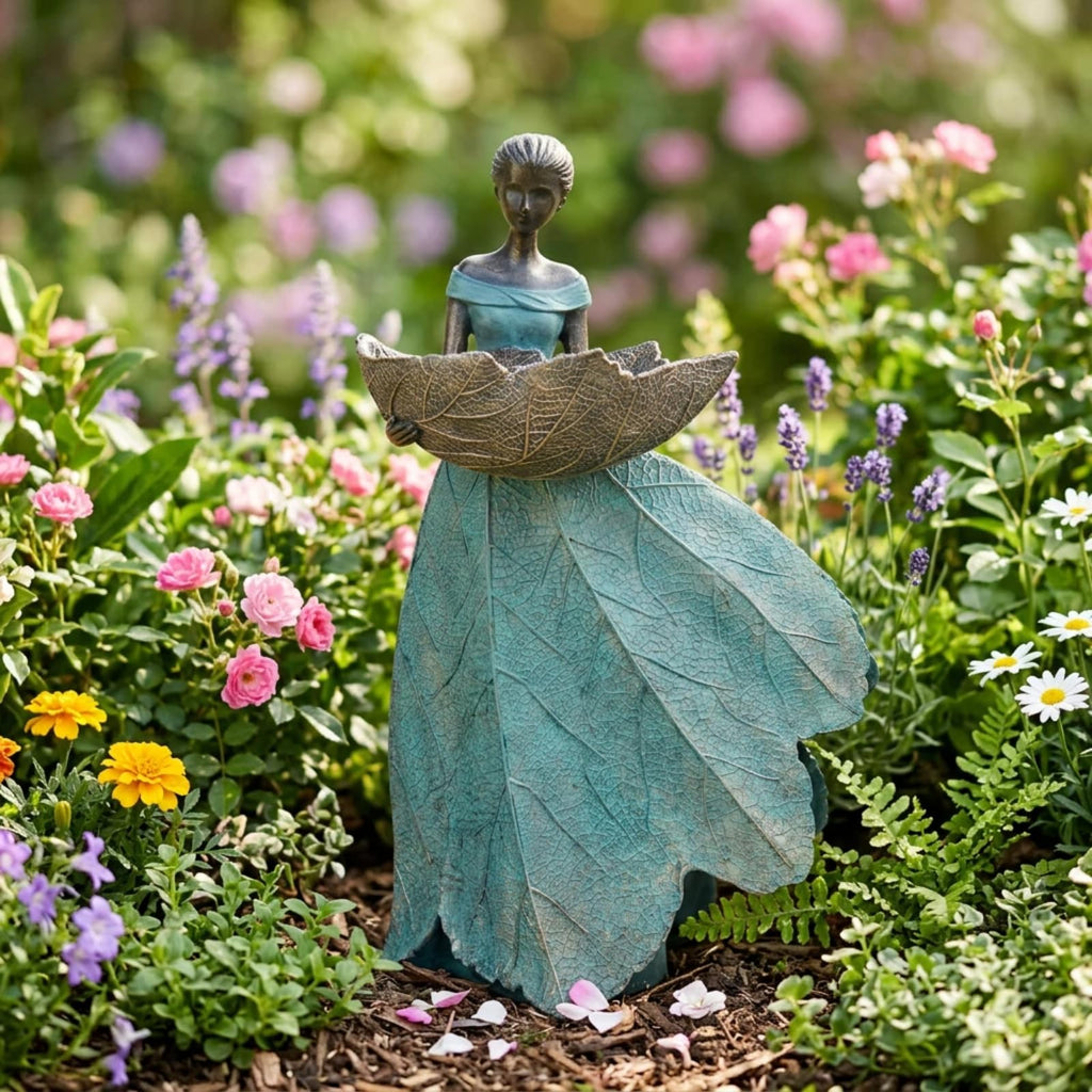 DiliComing Fairy Garden Statues Bird Feeder - 12 Inch Outdoor Fairy Statue