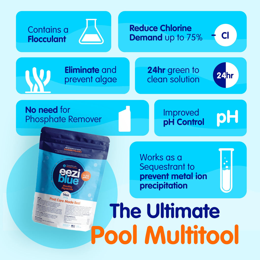 Eeziblue Monthly Algaecide for Swimming Pool, Pool Algaecide for Inground Pool & Above Ground Pool - Effective Monthly Treatment to Prevent Algae Growth up to 20,000 Gallons