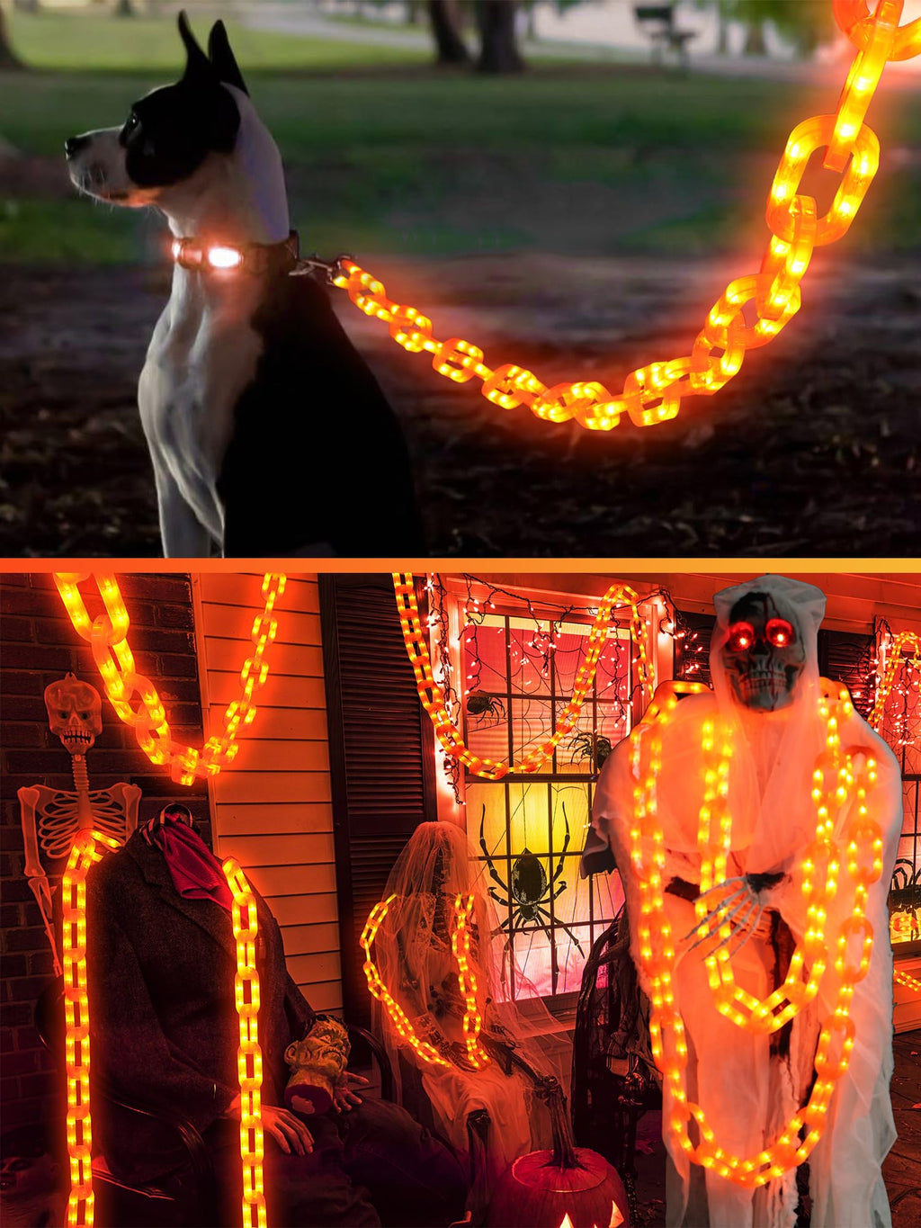 Solar Halloween Chain Lights, 10 FT 160 LED Orange Light-Up 8 Modes Memory