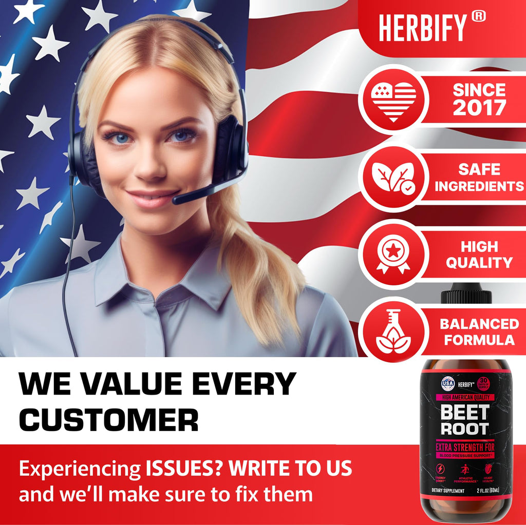 HERBIFY Beet Root Extract - Blood Pressure Supplement & Nitric Oxide Booster - Beetroot Supplement for Heart Health and Energy Booster for Men & Women (30 Days Supply) Made in USA 2 FL Oz
