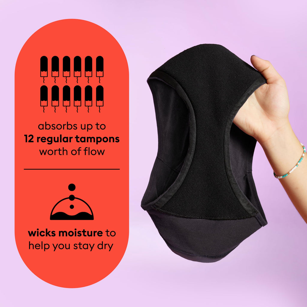 Thinx Teens Period Underwear, Brief-Style Period Panties, Holds Up to Regular 12 Tampons, Reusable & Controls Odor, 3-Pack - (1) Black, (1) Lucky Stars, (1) Violet, Size 11/12