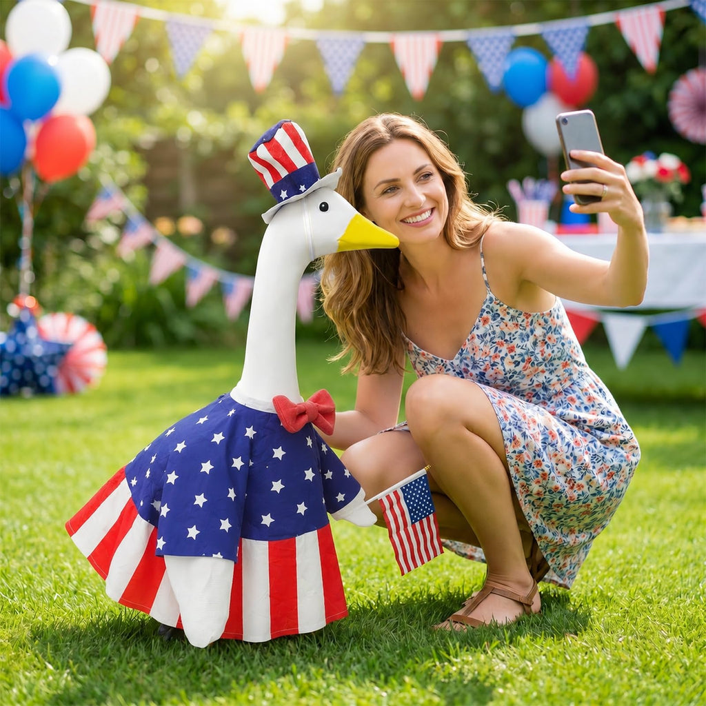 Spoilu 4th of July Porch Goose Outfit for 23 Inch Lawn Statue