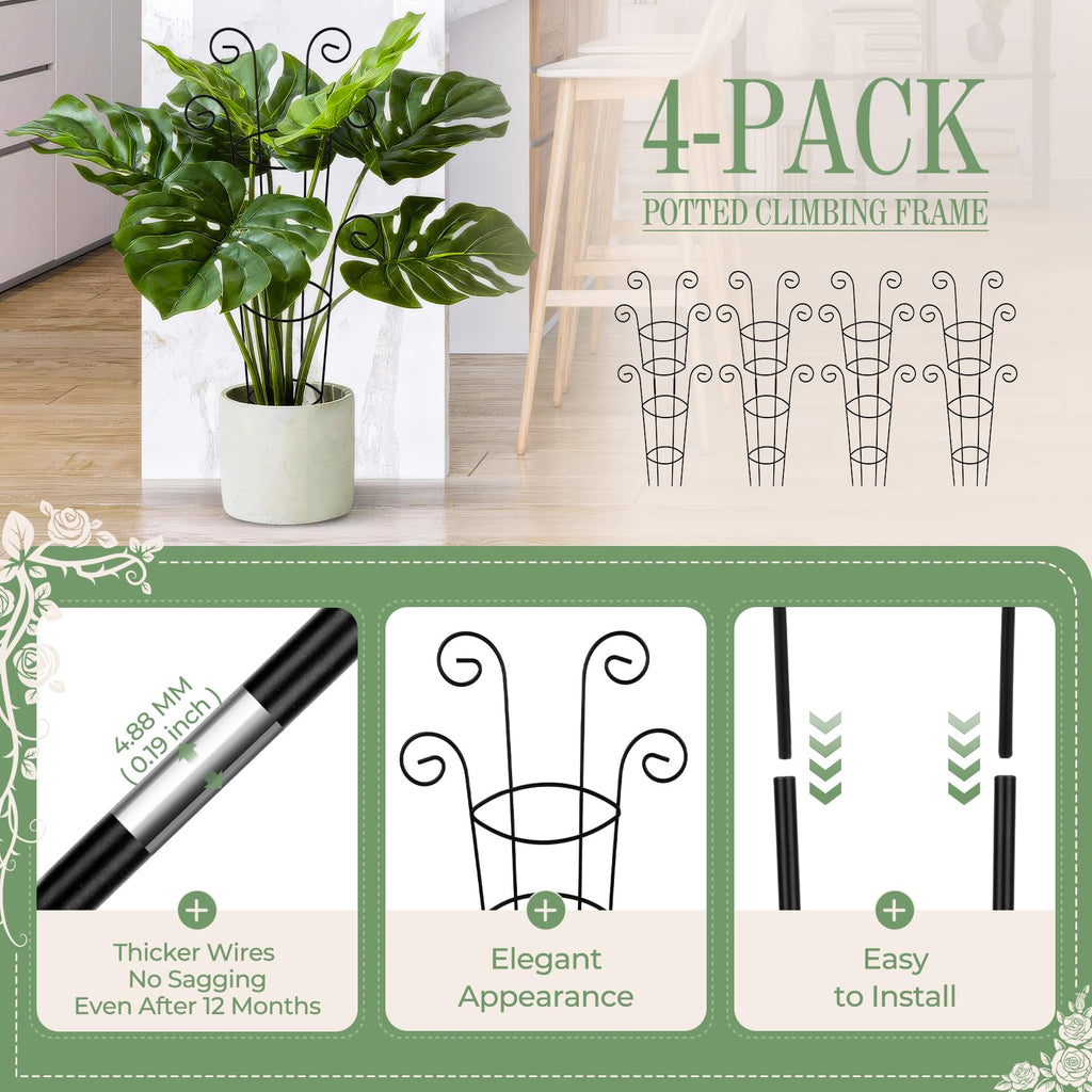 QIAOKAIYAN 4 Pack 30 Inch Tall Metal Plant Trellis for Climbing Plants Indoor - Rustproof Garden Trellis for Potted Houseplants, Sturdy Support for Ivy, Pothos, Monstera, Hoya & Flower Vines