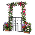 Giantex 81" H Metal Garden Arbor Arch Trellis with Gate and Planter
