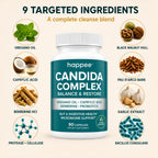 Happee Candida Cleanse Detox Supplement, Gut & Digestive Health, 90 Caps