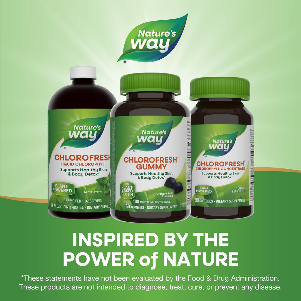 Nature's Way Chlorofresh Chlorophyll Gummies, Supports Healthy Skin and Body Detox*, Internal Deodorant*, Orchard Fruit Flavored, 60 Gummies, (Pack of 2)
