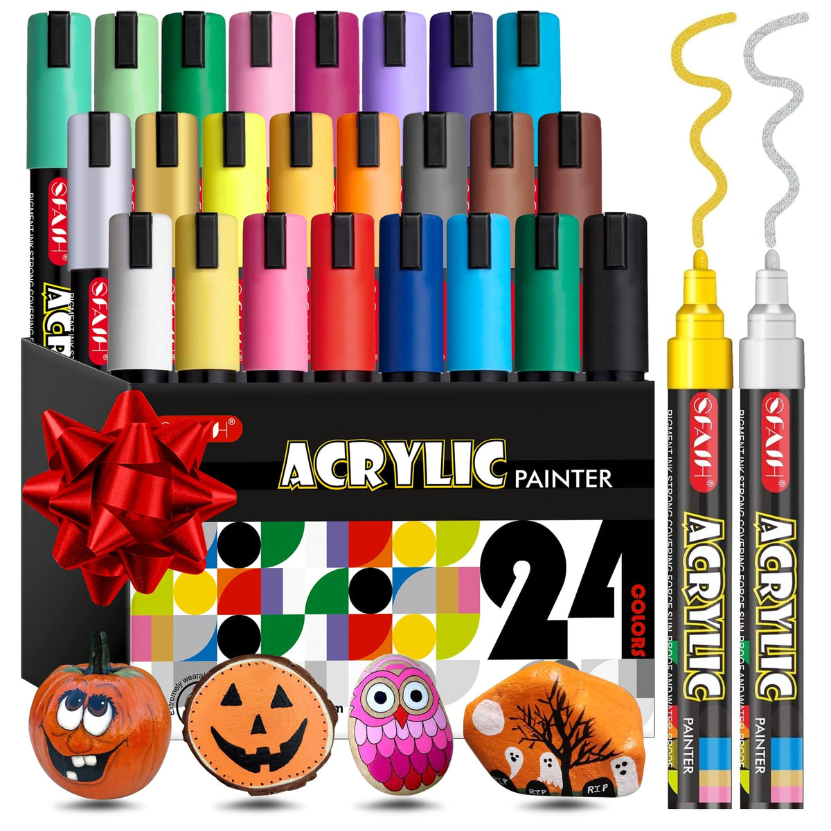 SFAIH Acrylic Creative Markers - 3mm Replaceable Nibs 24 Colors