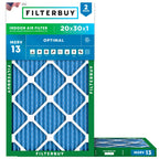 Filterbuy 20x30x1 Air Filter MERV 13 Optimal Smoke & Allergy Defense (2-Pack), Electrostatic Pleated HVAC AC Furnace Filters Replacement, Made in USA (Actual Size: 19.63 x 29.63 x 0.75)