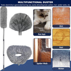 20+ Ft High Reach Ceiling Fan Duster & Cobweb & Corner Brush Duster with 3-14 ft Spliceable Pole Microfiber Feather Duster for Spider Web, High Ceiling, Blinds, Furniture Cleaning Tool Kit