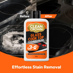 CleanCrown 3-in-1 Cooktop Cleaner Kit (19 Oz Cooktop Cleaner + Scrubbing Pad + Scraper), Stovetop Cleaner for Electric Top Stoves, Ceramic Cooktops & Fireplace Glass, Remove Burned on Food, Grease