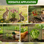 Uyittour 10 Pack Plant Protectors from Animals, 12" x 12" Round Metal Wire Garden Plant Cages to Keep Animals Out, Rabbit Proof Protection for Vegetables & Flowers with Stakes, Zip Ties & Gloves