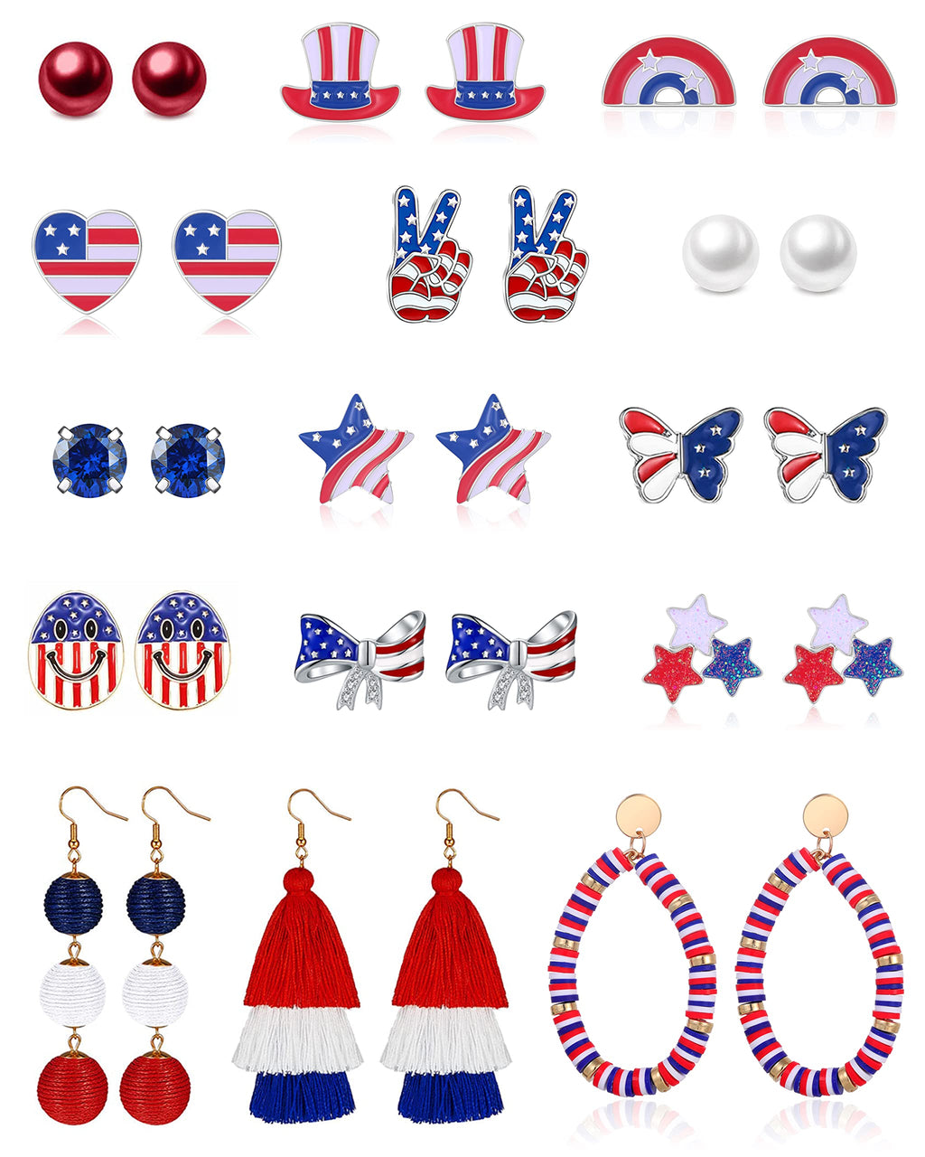 15 Pairs 4th of July Stud Earrings Set for Teens Girls Women