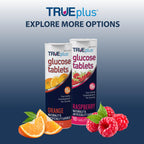 TRUEplus Glucose Tablets, Chewable, Raspberry Flavor, 15g Fast-Acting Carbohydrates, Fat Free, Gluten Free, Boost Energy, 10 Count, 72 Tubes
