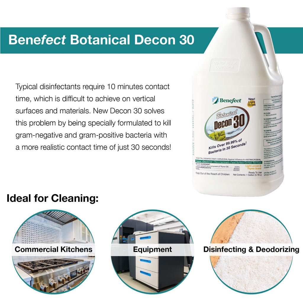 Benefect Botanical Decon 30 Disinfectant Cleaner - All Natural Formula for Effective Cleaning Power - Ideal for Restoration Jobs & Water Damage - 4 Gallons (4 Pack of 1-Gallons)