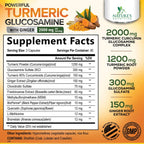 Turmeric Curcumin Supplement 2000mg - 95% Curcuminoids with Glucosamine, Ginger & MSM, BioPerine Black Pepper for Best Absorption, Nature's Vegan Joint Support, Non-GMO, Bottled in USA - 240 Capsules