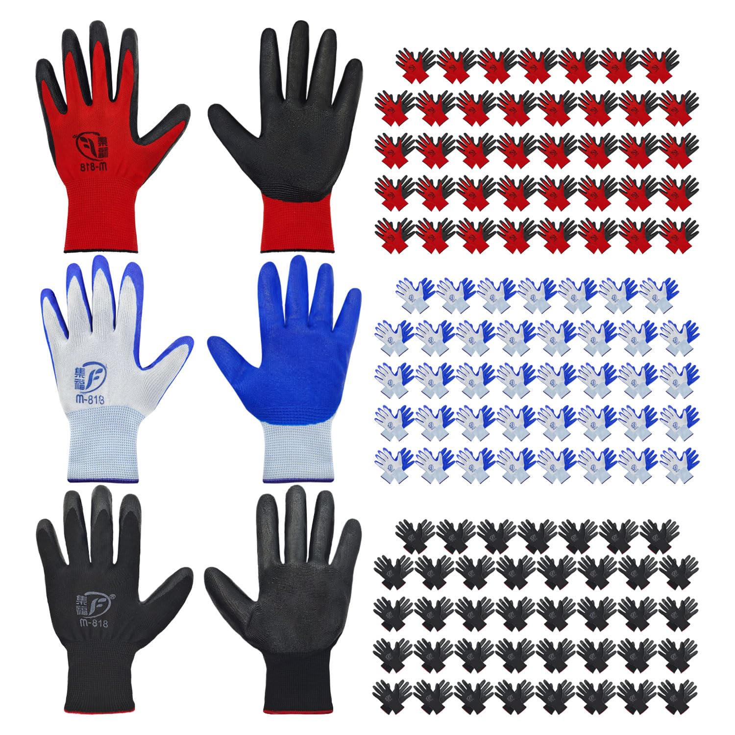 YOUKE OLA 120 Pair Gardening Gloves for Men Women, Breathable Rubber Coated Garden Gloves Working Gloves for Gardening, Construction (Black, Red, Blue)