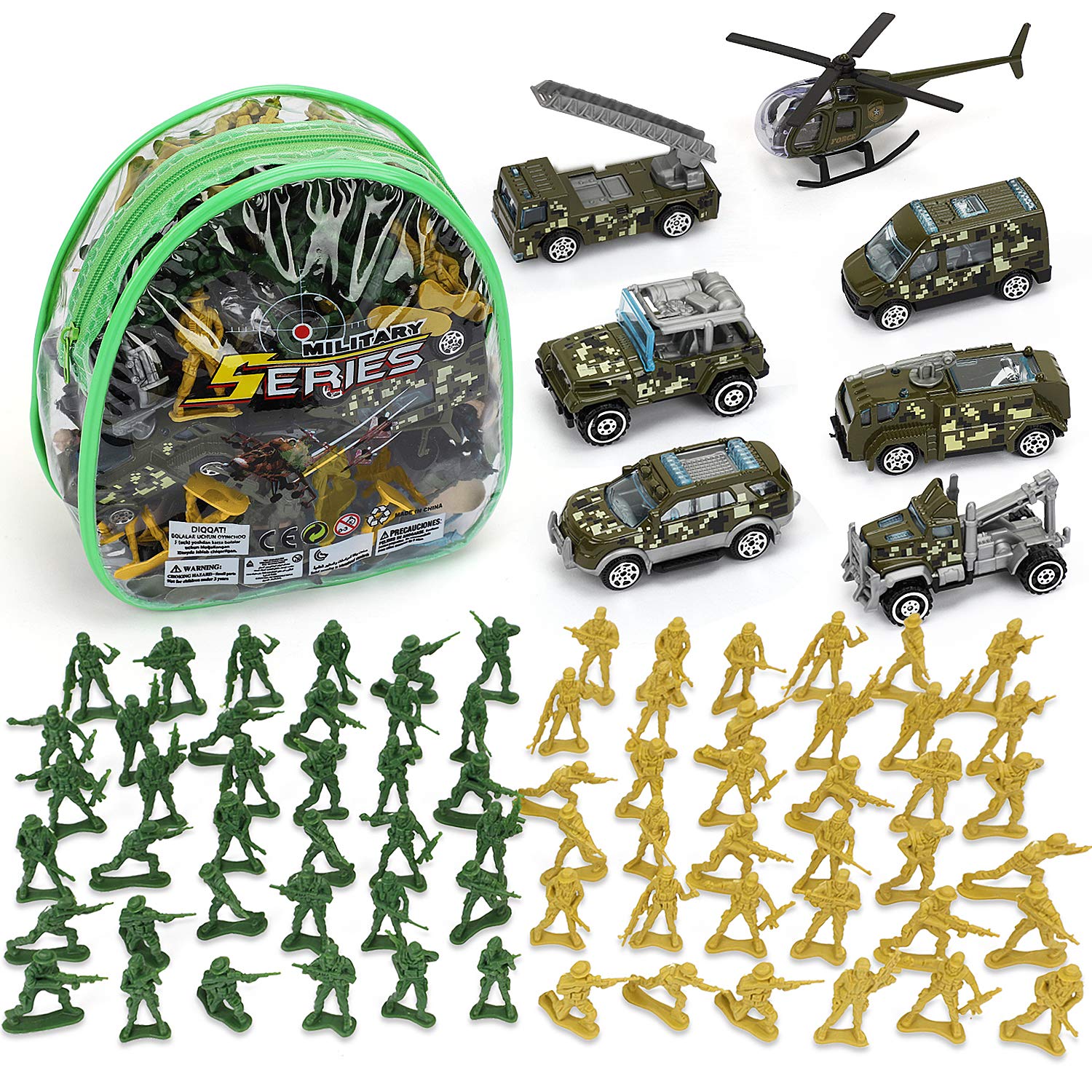 TOY Life Army Men Action Figures Toys Plastic, Toy Soldiers for Boys with Helicopter, Green Military Playset