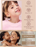 LOLIAS 14K Gold Plated Flat Back Earrings - Hypoallergenic Surgical Stainless Steel Stud Hoop Earrings for Women Girls Kids Cute Stud Earring Set Small Huggie Hoops Cartilage Earring Stacks