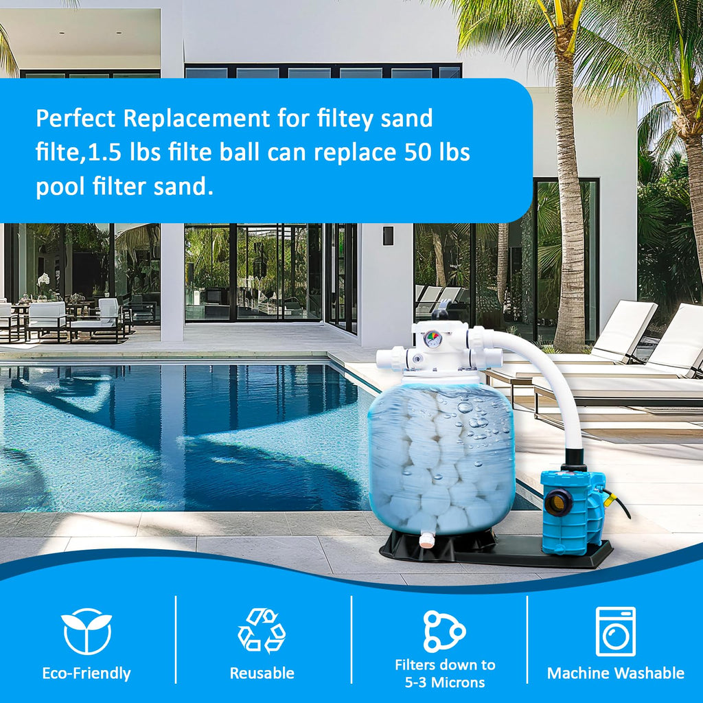 UMySpcl Pool Filter Balls (3.5 lbs) - Replaces 100 lbs of Filter Sand, Reusable & Eco-Friendly Polyester Fiber Filter Media for Sand Filter Pumps, Swimming Pools, Hot Tubs & Aquariums