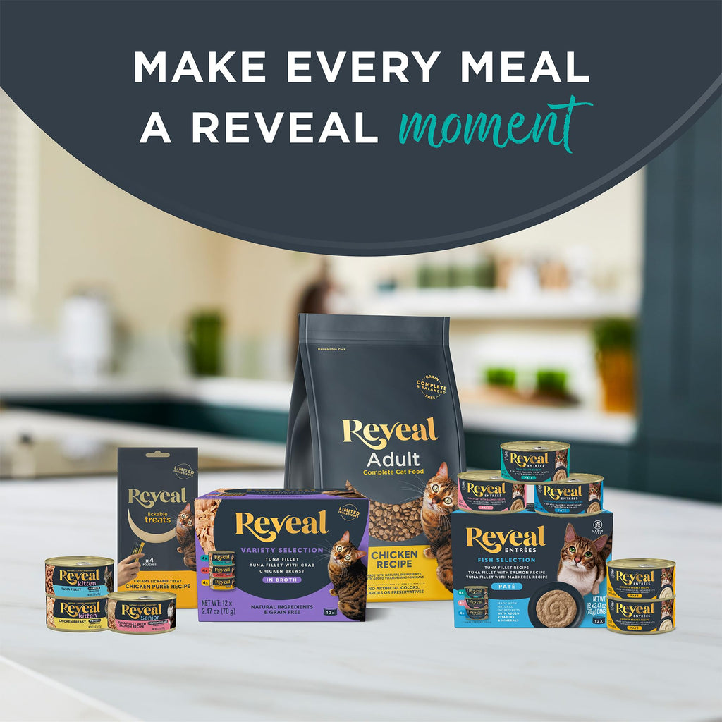 Reveal Fish Variety in Broth Wet Cat Food, 3-Flavor 12-Pack 2.47 oz Cans
