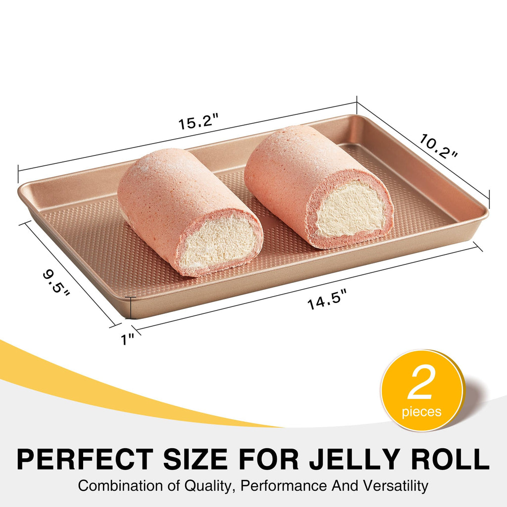 HONGBAKE 2 Pack Jelly Roll Pan 15x10, Commercial Cookie Sheets for Baking with Diamond Texture Surface, 57% Thicker Carbon Steel Baking Sheet for Oven, Nonstick Cooking Tray