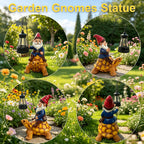 Wlcbomuoe Garden Gnome Decoration, Funny Resin Solar Gnome Statue for Lawn Patio Yard Outdoor Decor, Turtle Riding Gnome Figurine with Lantern, Gift for Women and Men (Gnome-F)