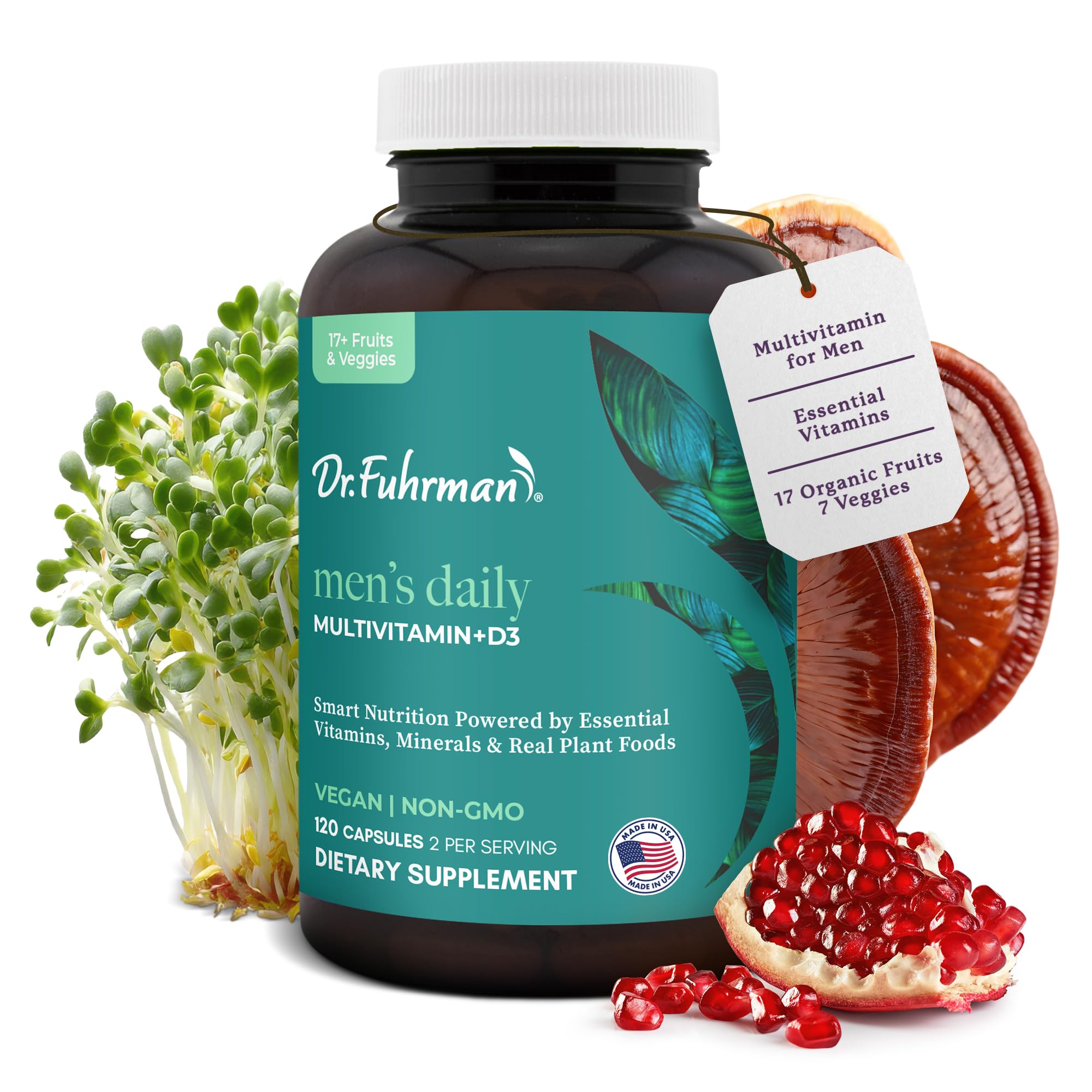 Dr. Fuhrman 2 Month Supply Multivitamin for Men + D3 Vitamin for Immune Support | Vegan Formula Womens Multivitamin with B12 & Zinc | Whole Food multivitamin with 17 Fruits & Veggies