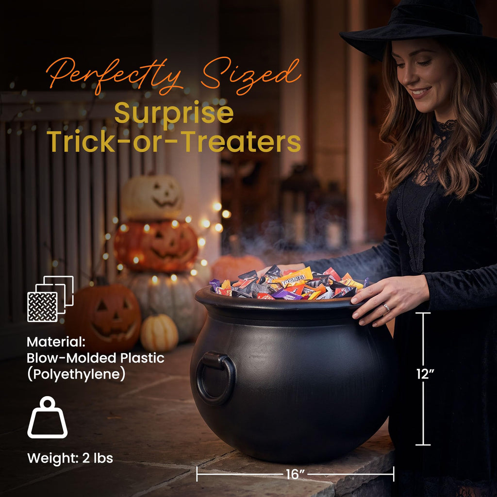 Union Products Black 16 Inch Spooky Witch Cauldron for Indoor and Outdoor Halloween Decoration and Trick or Treat Candy Container, Black