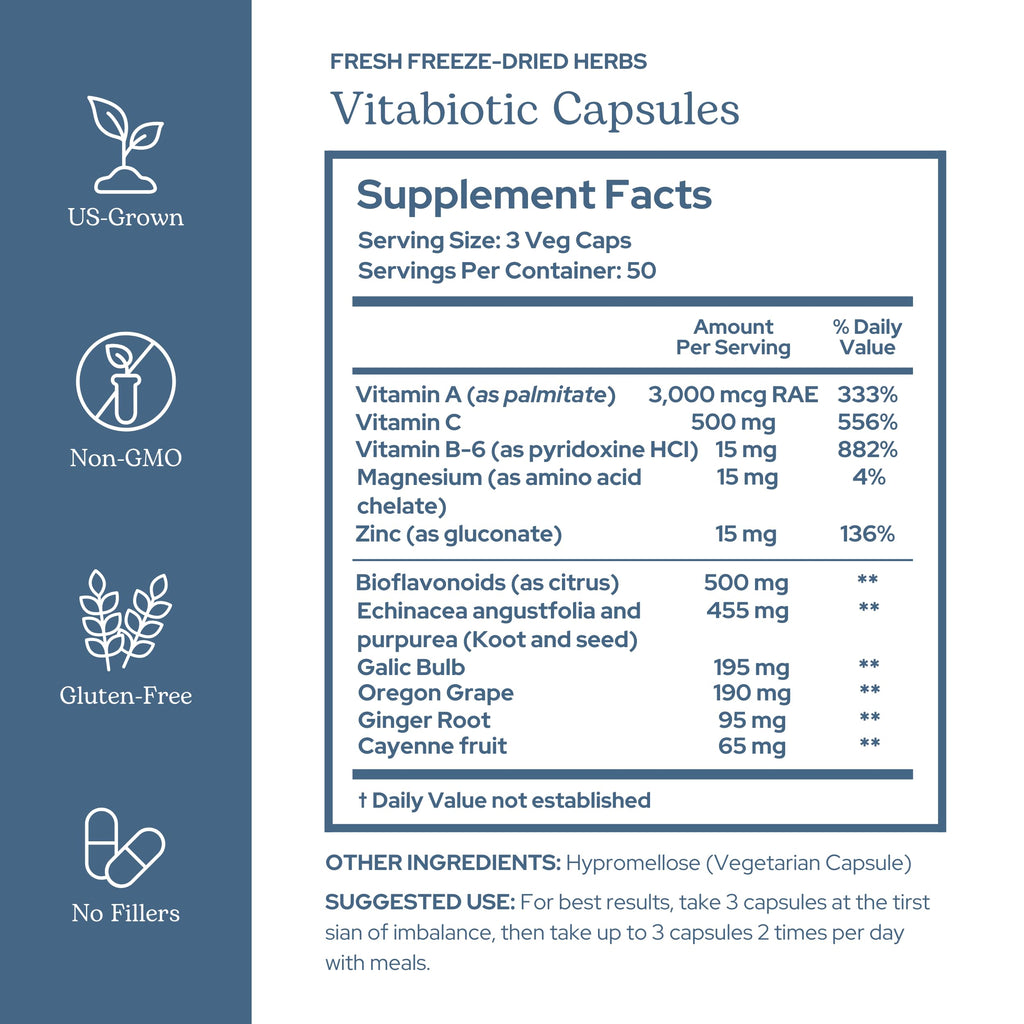 Eclectic Herb - Organic Vitabiotic Capsules | Immune Support Supplement | Natural Herbal Multivitamin Supplements | US-Grown, Non-GMO, Vegan, Whole Herb (150 CT | 750 mg)