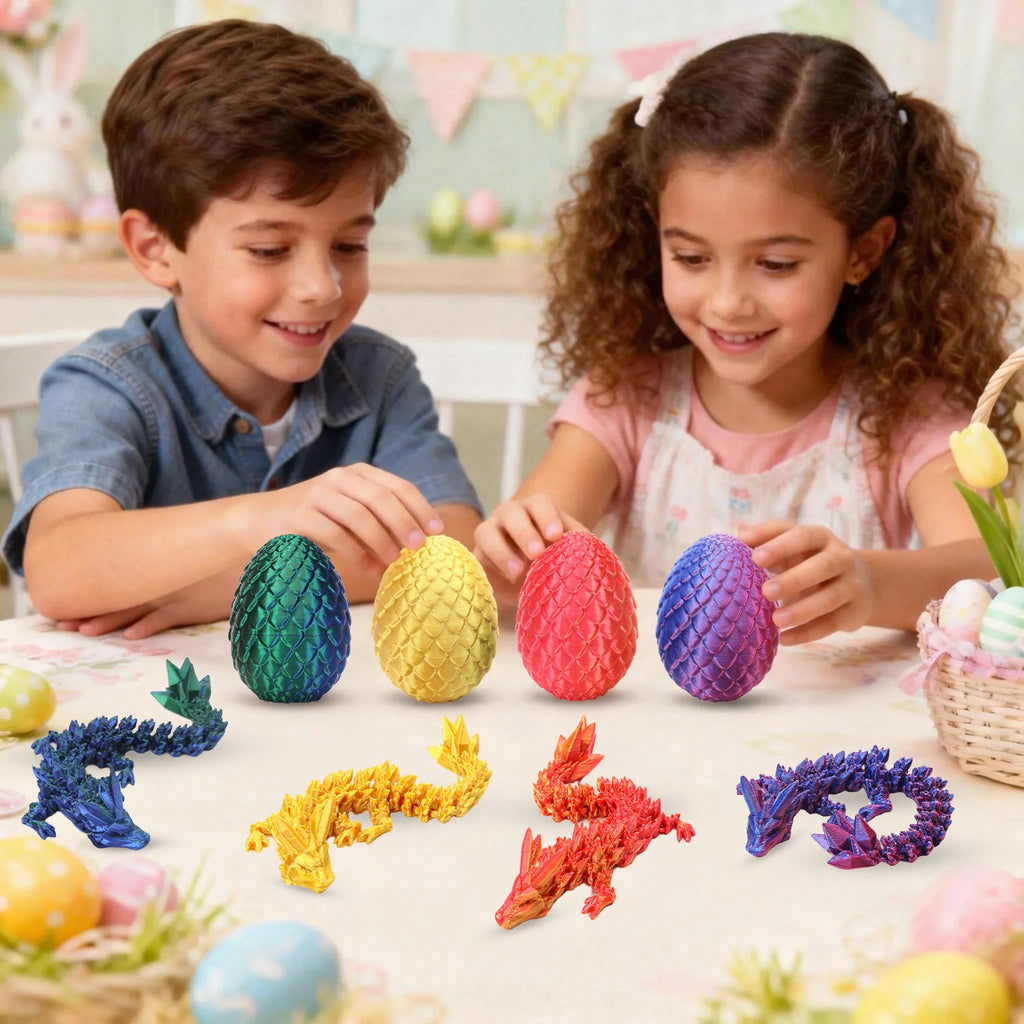 4PCS 3D Printed Dragon Eggs, 3D Printer Articulated Crystal Dragon Toys for Kids, Cool Dinosaur Eggs Fidget Toys for Teens, Stocking Stuffers for Kids, Easter Christmas Birthday Gifts for Boys Girls