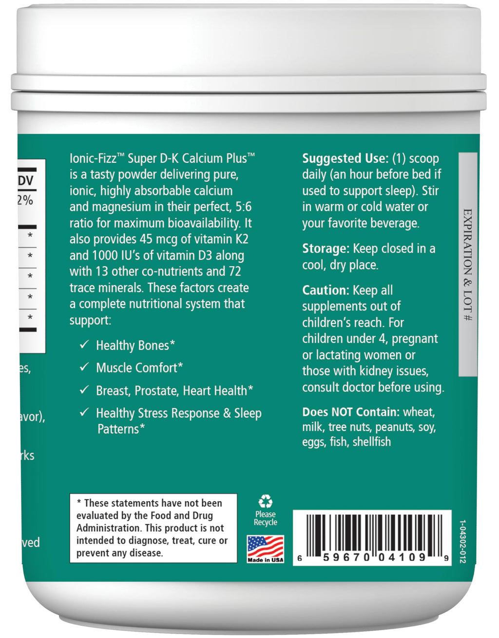 Ionic Fizz Super D-K Calcium Plus by Pure Essence - with Extra Magnesium, Vitamin D3, Vitamin K2 for Strong Bones and Stress Support - Mixed Berry - 14.82oz