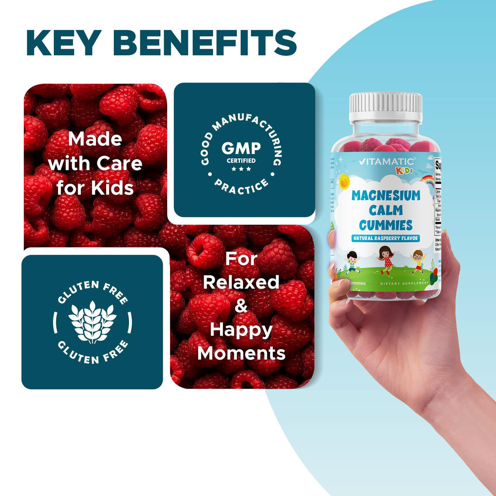Vitamatic Kids Magnesium Calm Gummies - 60 Vegan Count - Great Tasting - Promote Healthy, Muscle, Bone, & Energy Support (Pack of 2)