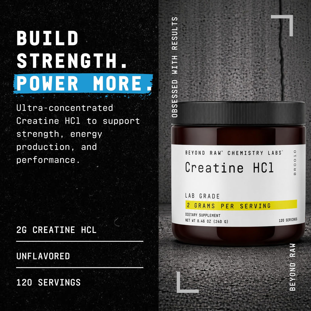 BEYOND RAW Science-Backed Creatine HCl Powder, Lab Grade, for Muscle Strength and Growth, Energy Production, Athletic Performance, Cognitive Support, Cellular Hydration, 120 Servings