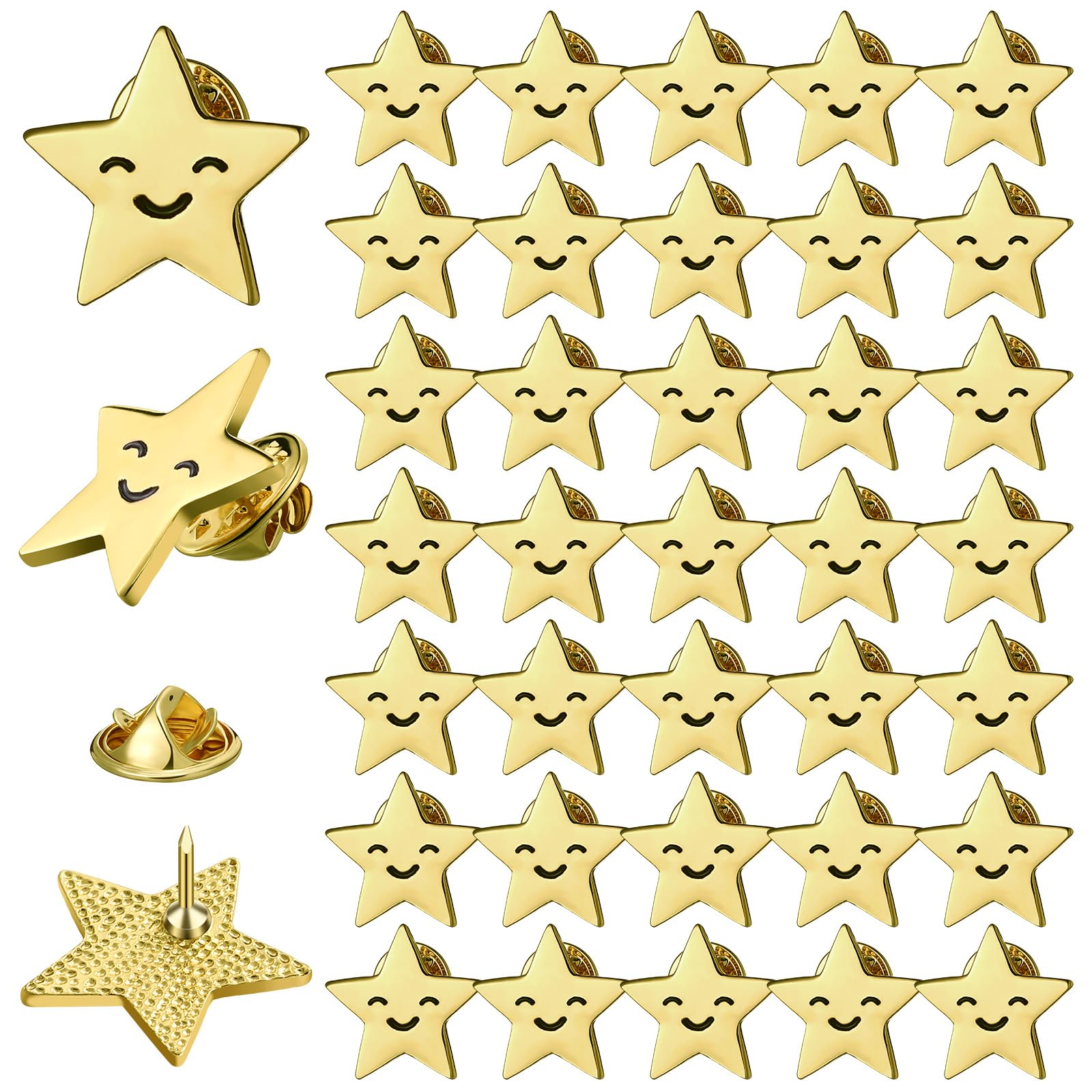 Lyrow 25/50/100/150/301 Pcs Gold Star Pins Bulk