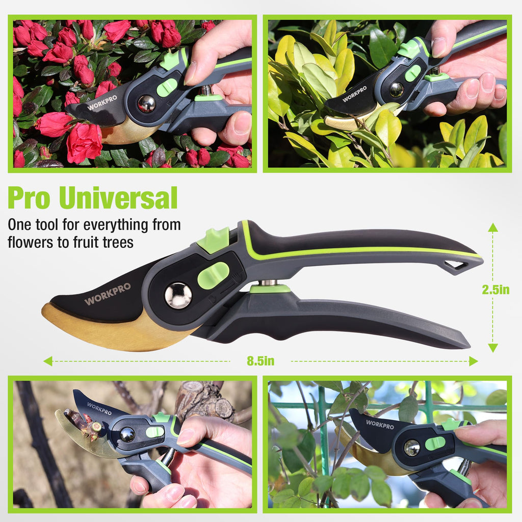 WORKPRO 9" Bypass Pruning Shears, Garden Shears with Titanium Coated