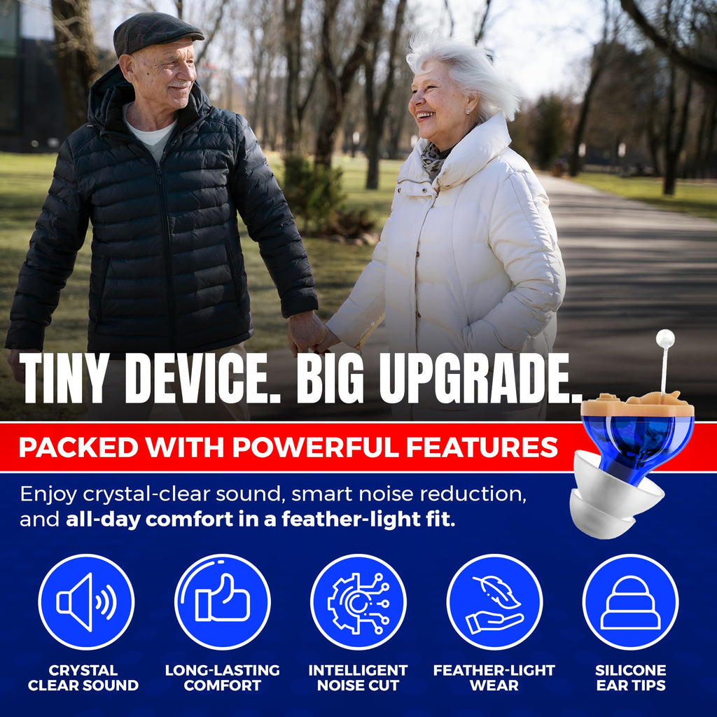 Premium Digital Hearing Aids for Seniors - Invisible in Canal (CIC) In-Ear Mini Sound Enhancer Set, Near-Invisible, Noise Cancelling, Personal Sound Hearing Amplifier - Pair - MZ-21