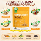 AIQIUSHA Nattokinase 10,000 FU with Serrapeptase, Bromelain & CoQ10, Triple Enzyme Complex from Fermented Soy Extract, Herbal Blend with Turmeric & Olive Leaf, Enteric Softgels, Non-GMO, 240 Count